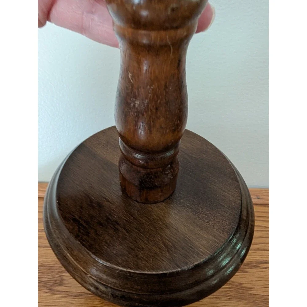 Vintage Pair of Wood Candlestick Holders Medium Brown Cottagecore Country